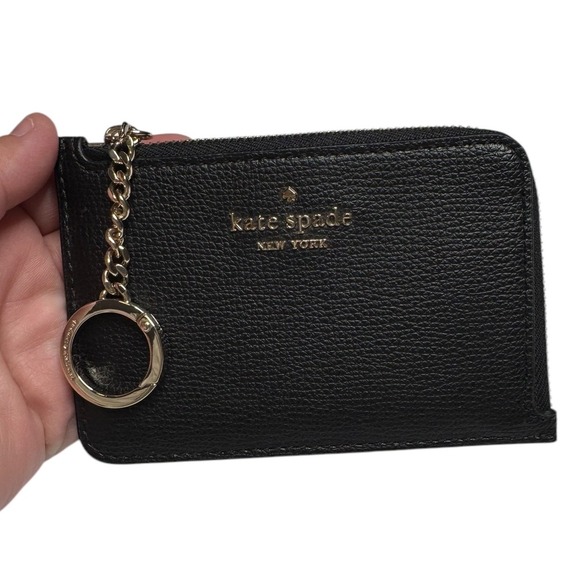 Kate Spade Darcy Card L-Zip Wallet Black Gold New Minimalist - Picture 1 of 6